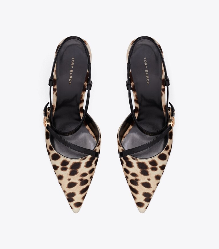 Tory Burch designer heels Pumps mit Doppel-T und Schnallenriemen in CHEETAH SPOTS von oben