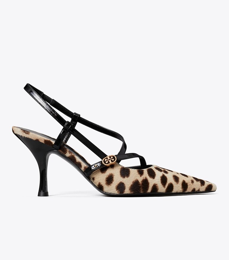 Tory Burch designer heels Pumps mit Doppel-T und Schnallenriemen in CHEETAH SPOTS side
