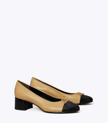 Tory Burch designer heels Pumps mit Zehenkappe in GINGER SHORTBREAD / PERFECT BLACK angle