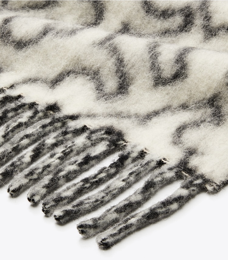 Tory Burch designer scarves Puzzle Logo Scarf in Black / Ivory detail