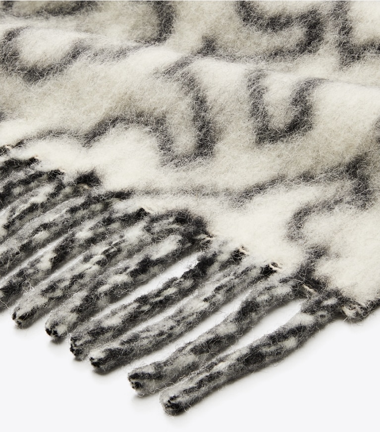 Tory Burch designer scarves Puzzle Logo Scarf in Black / Ivory overhead