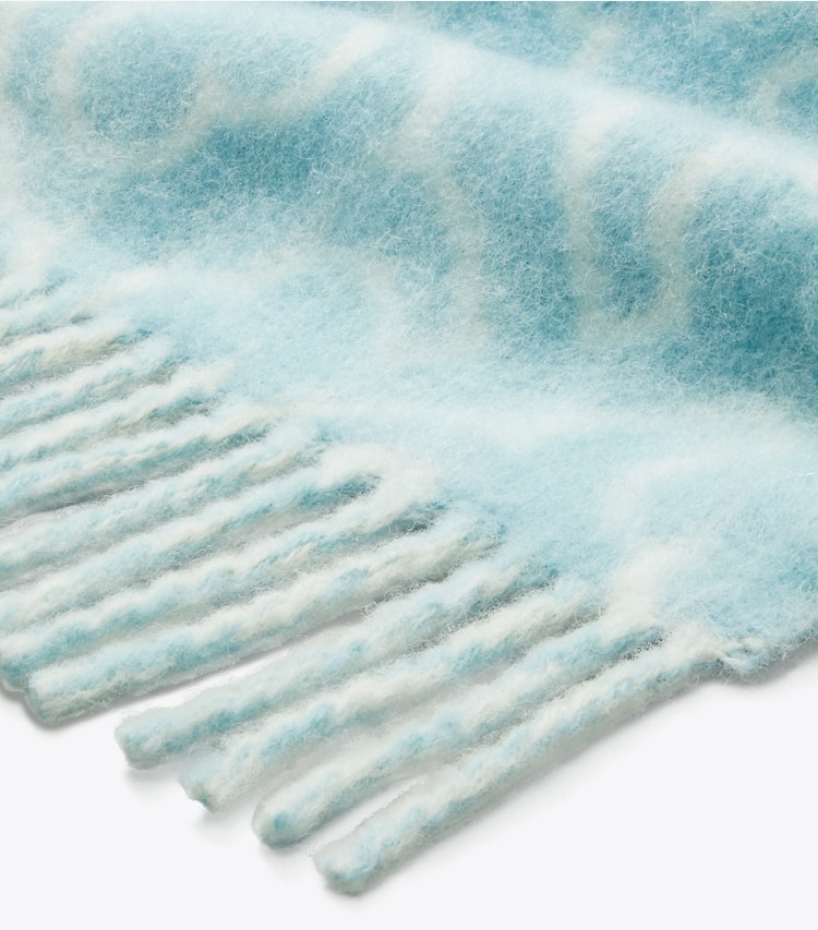 Tory Burch designer scarves Puzzle Logo Scarf in Blue / Ivory detail