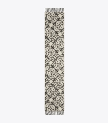 Tory Burch designer スカーフ・マフラー パズル ロゴ マフラー in Black / Ivory オーバーヘッド