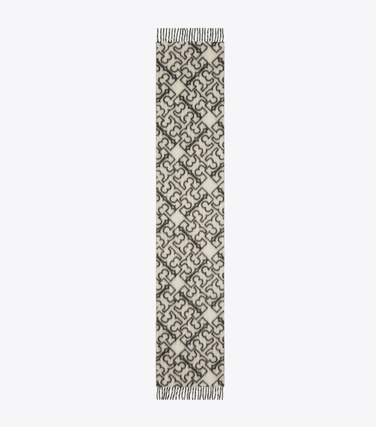 Tory Burch designer scarves Puzzle Logo Scarf in Black / Ivory overhead