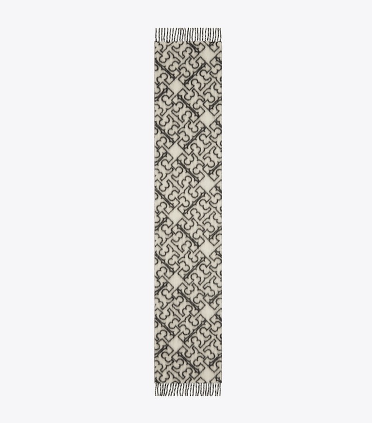 Tory Burch designer scarves Puzzle Logo Scarf in Black / Ivory overhead