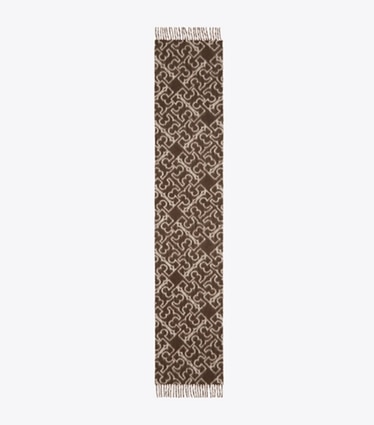 Tory Burch designer scarves Puzzle Logo Scarf in Brown / Ivory overhead