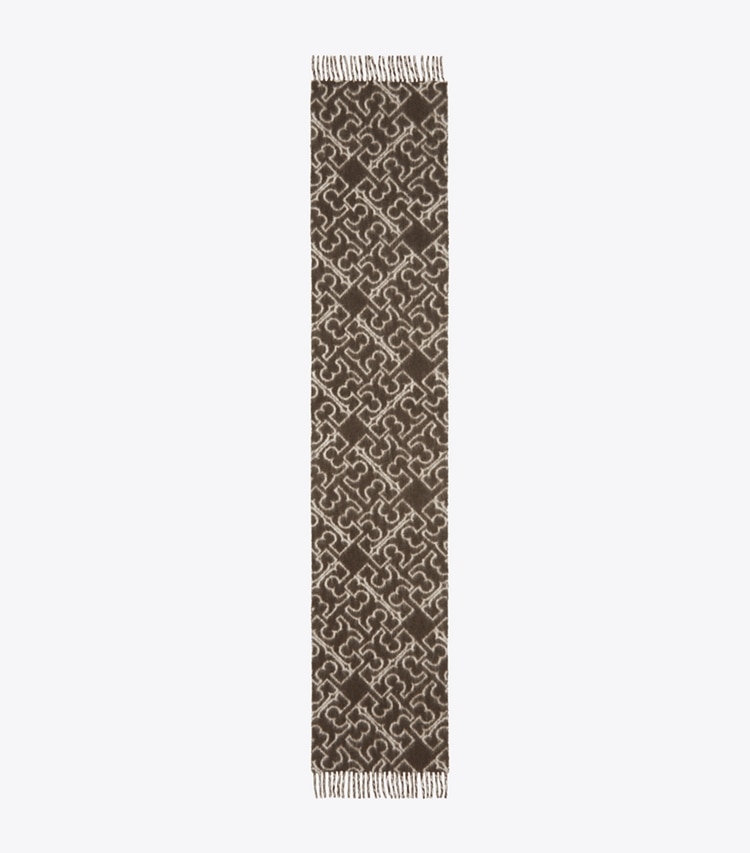 Tory Burch designer scarves Puzzle Logo Scarf in Brown / Ivory overhead