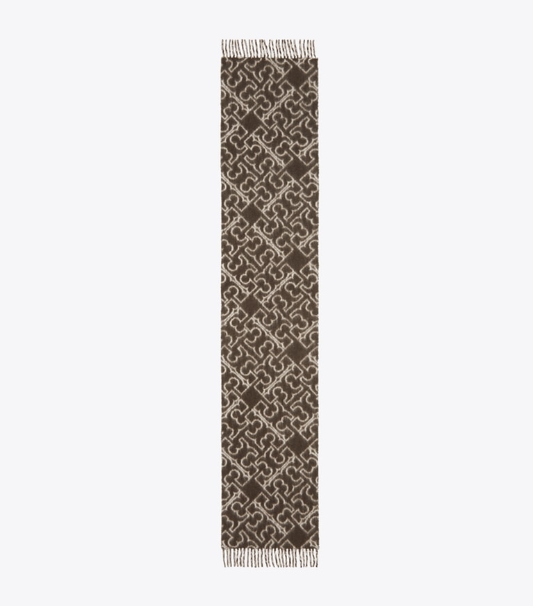 Tory Burch designer scarves Puzzle Logo Scarf in Brown / Ivory overhead