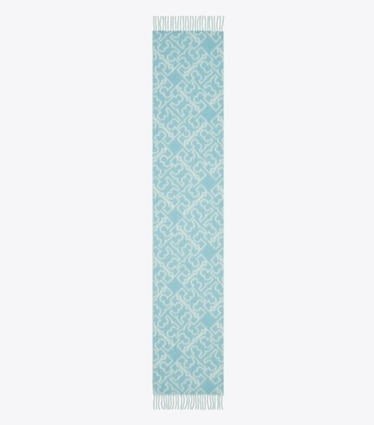 Tory Burch designer スカーフ・マフラー パズル ロゴ マフラー in Blue / Ivory オーバーヘッド
