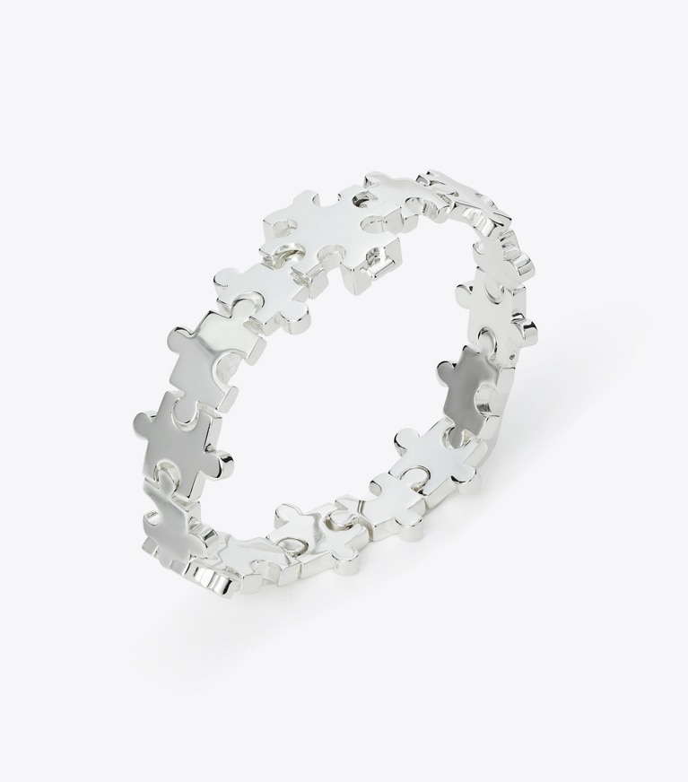 Tory Burch designer bracelets Puzzle Piece Bracelet in Light Silver front