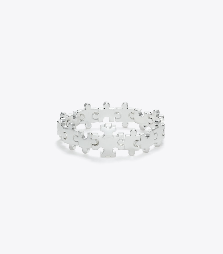 Tory Burch designer bracelets Puzzle Piece Bracelet in Light Silver front