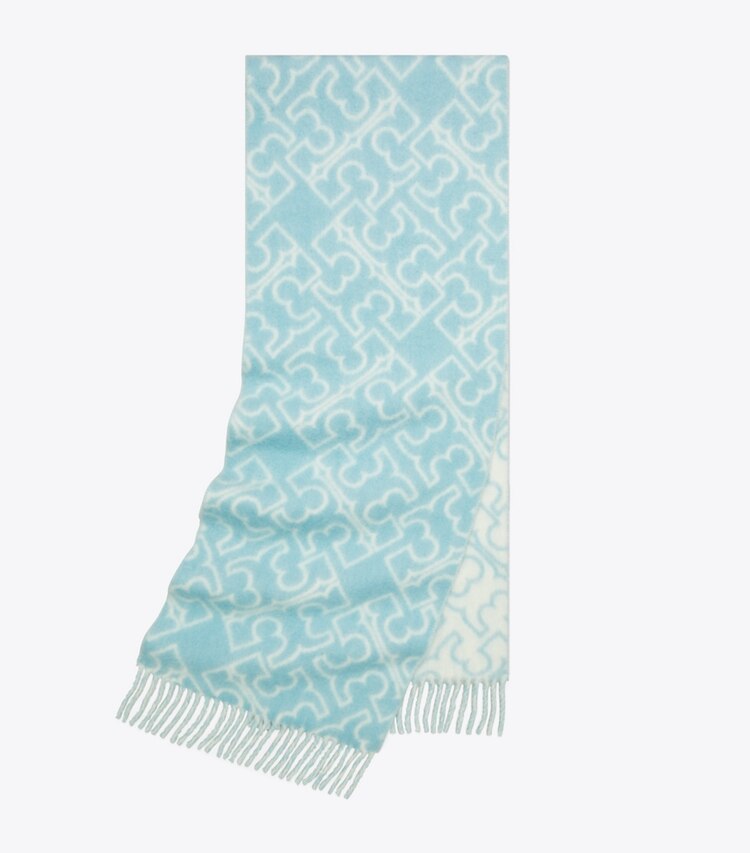 Tory Burch designer schals Puzzle Schal mit Logo in Blue / Ivory folded