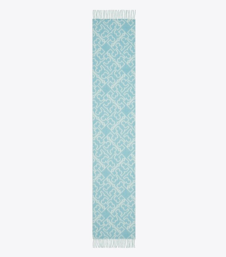 Tory Burch designer schals Puzzle Schal mit Logo in Blue / Ivory von oben