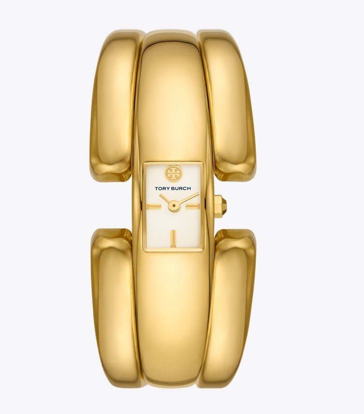 Tory Burch designer strap watches Puzzle Watch, Gold-Tone Stainless Steel, 15 x 19MM  in IVORY/GOLD detail