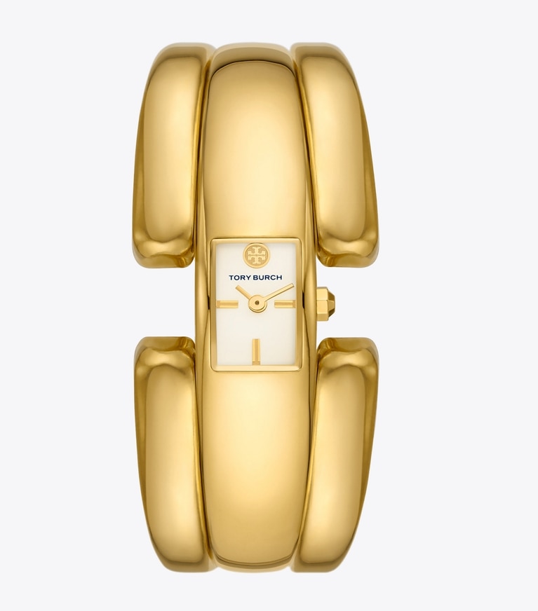 Tory Burch designer strap watches Puzzle Watch, Gold-Tone Stainless Steel, 15 x 19MM  in IVORY/GOLD front