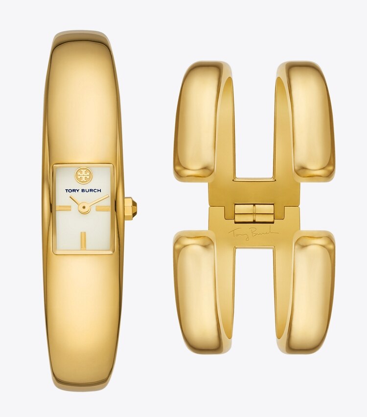 Tory Burch designer strap watches Puzzle Watch, Gold-Tone Stainless Steel, 15 x 19MM  in IVORY/GOLD front