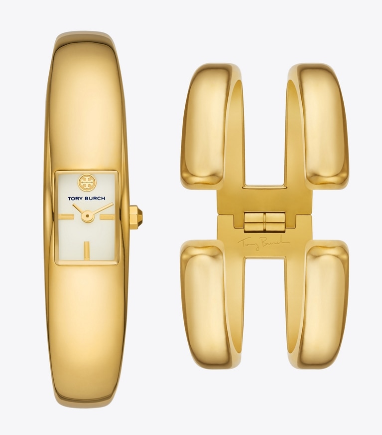 Tory Burch designer strap watches Puzzle Watch, Gold-Tone Stainless Steel, 15 x 19MM  in IVORY/GOLD front