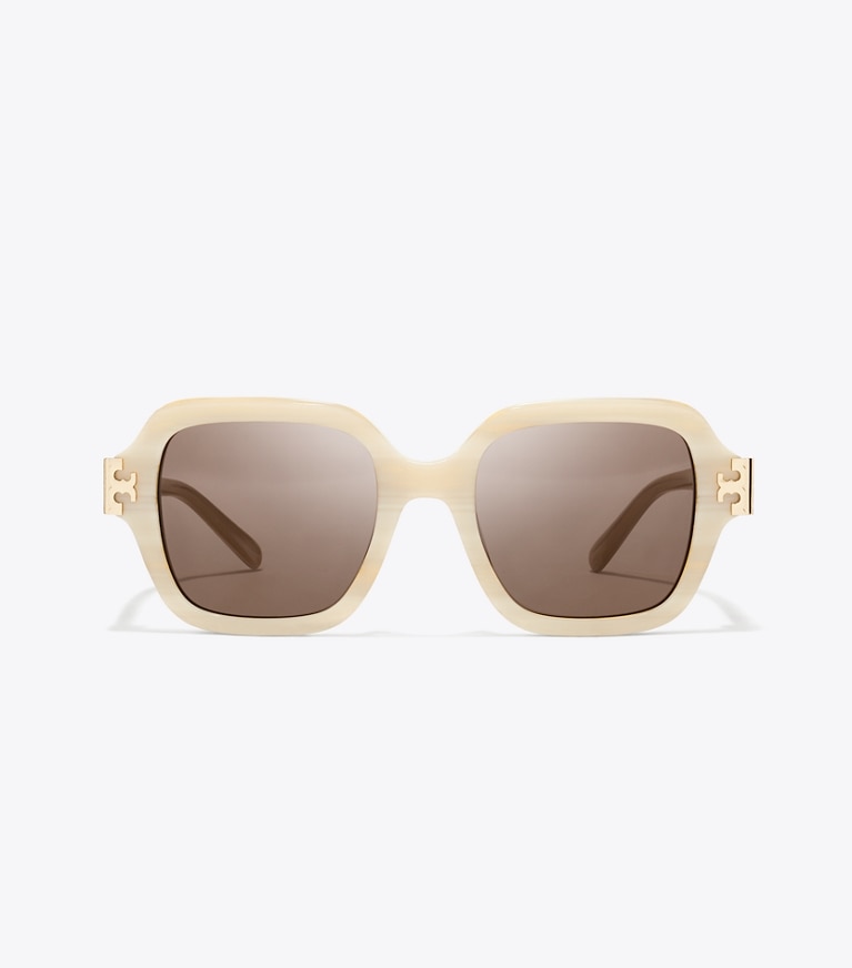 Tory Burch designer sonnenbrillen & brillen Quadratische Eleanor Sonnenbrille in IVORY HORN/SOLID BROWN front