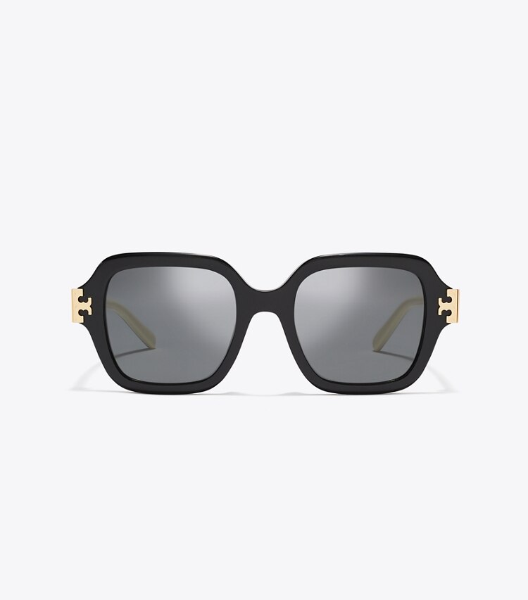 Tory Burch designer sonnenbrillen & brillen Quadratische Eleanor Sonnenbrille in BLACK/IVORY/DARK GRAY SOLID front