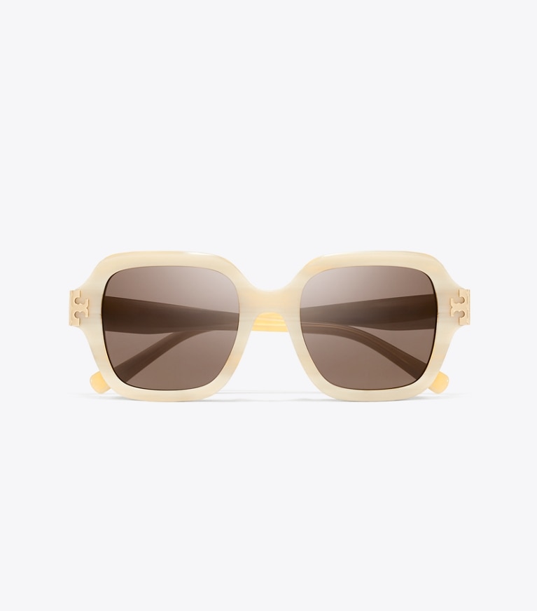 Tory Burch designer sonnenbrillen & brillen Quadratische Eleanor Sonnenbrille in IVORY HORN/SOLID BROWN von oben