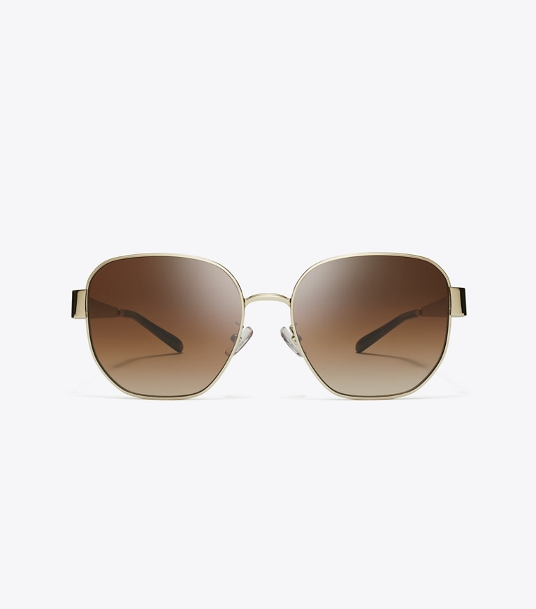 Tory Burch designer sonnenbrillen & brillen Quadratische Miller Sonnenbrille aus Metall in SHINY LIGHT GOLD/BROWN GRADIENT front