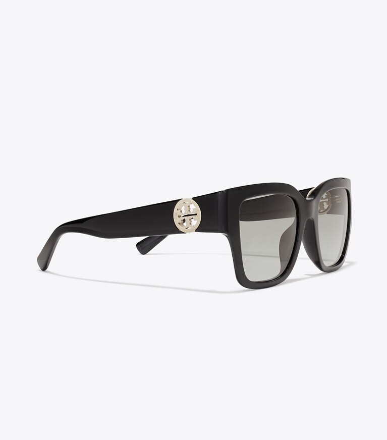 Tory Burch designer sonnenbrillen & brillen Quadratische Miller Sonnenbrille in BLACK/GRAY GRADIENT detail