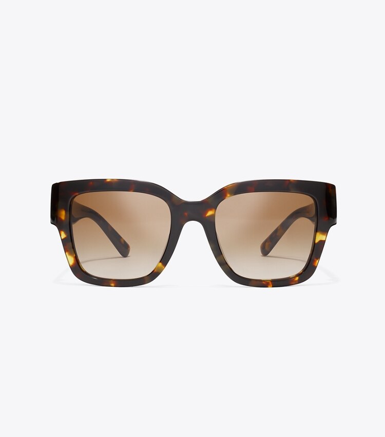 Tory Burch designer sonnenbrillen & brillen Quadratische Miller Sonnenbrille in DARK TORTOISE/ SOLID BROWN front