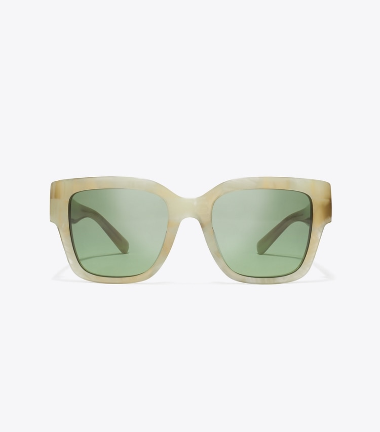 Tory Burch designer sonnenbrillen & brillen Quadratische Miller Sonnenbrille in GREEN MARBLE/GREEN GRADIENT front