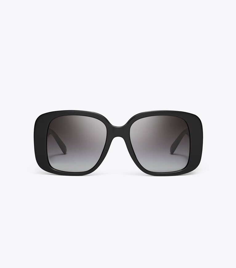 Tory Burch designer sonnenbrillen & brillen Quadratische Oversize-Sonnenbrille mit Piercingdetail in BLACK/LIGHT GREY GRADIENT front