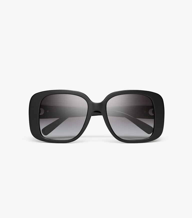 Tory Burch designer sonnenbrillen & brillen Quadratische Oversize-Sonnenbrille mit Piercingdetail in BLACK/LIGHT GREY GRADIENT von oben