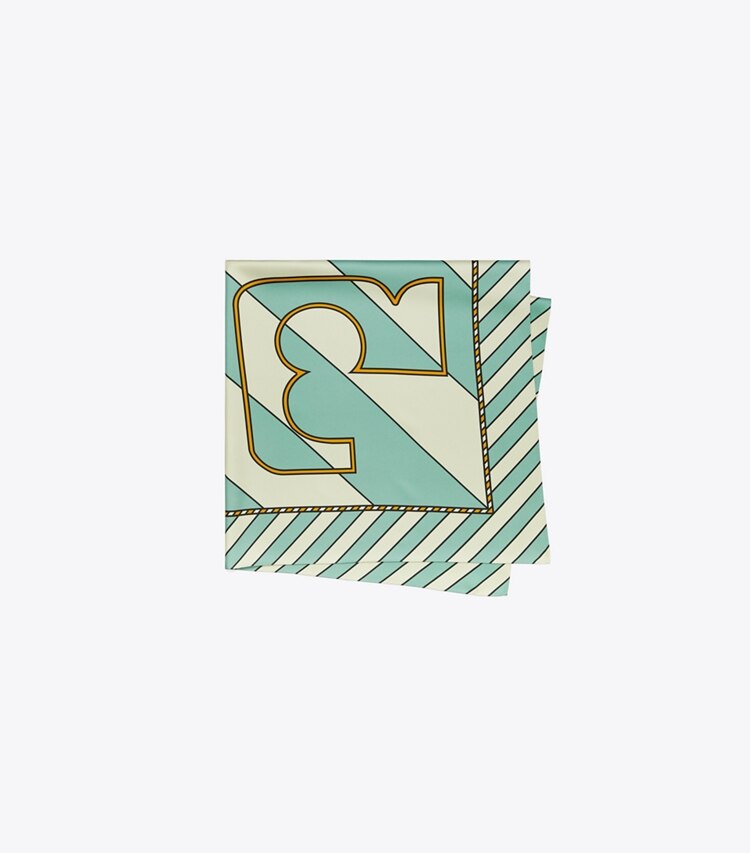 Tory Burch designer schals Quadratisches Candy Wrapper Seidentuch in Candy Wrapper Teal folded