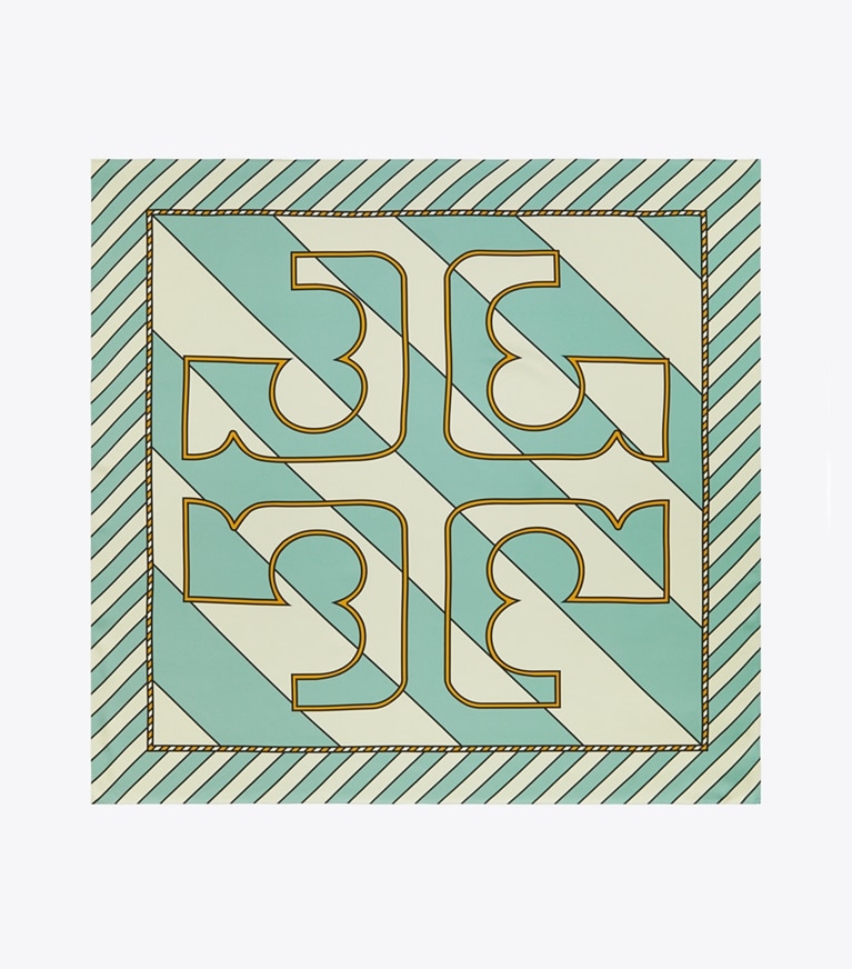 Tory Burch designer schals Quadratisches Candy Wrapper Seidentuch in Candy Wrapper Teal von oben