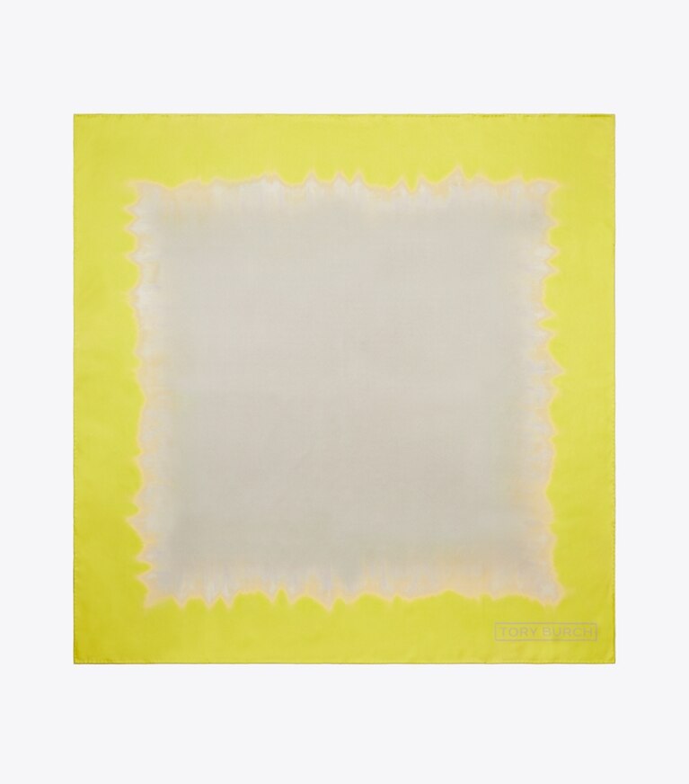 Tory Burch designer schals Quadratisches Seidentuch mit Batikmuster in Khaki / Yellow von oben