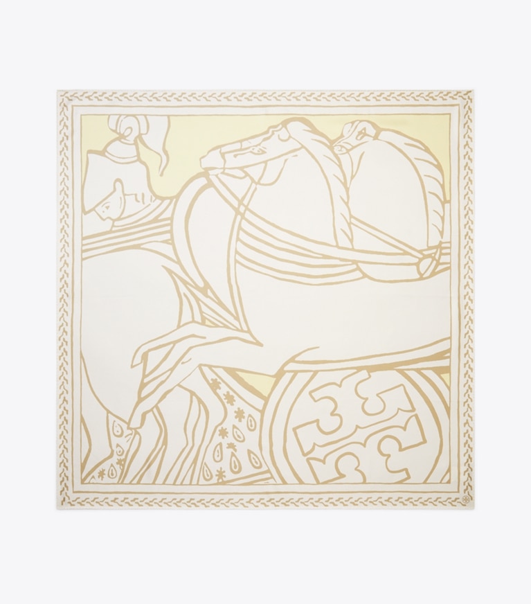 Tory Burch designer schals Quadratisches Seidentuch mit Trocadero Horses Print in Horses Yellow von oben