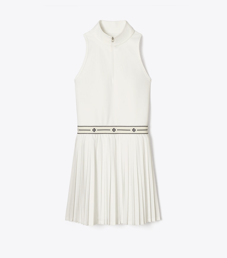 Tory Burch designer dresses Quarter-Zip Pleated Tennis Dress in Snow White front
