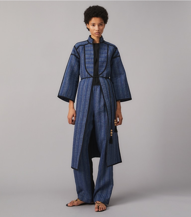 Tory Burch designer jackets Quilted Linen Jacket in  INDIGO LINEN front