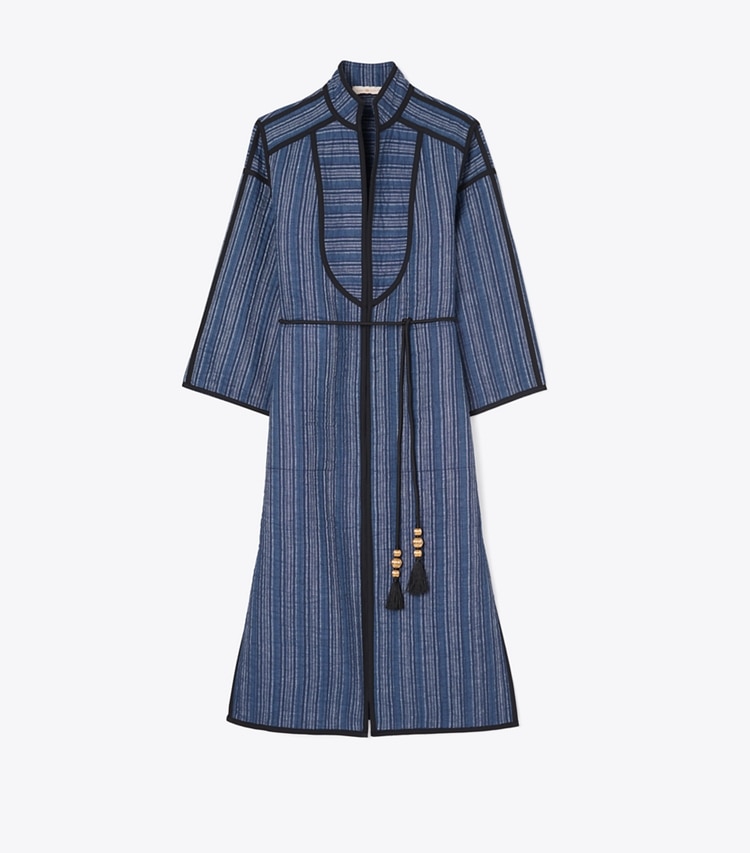 Tory Burch designer jackets Quilted Linen Jacket in  INDIGO LINEN front