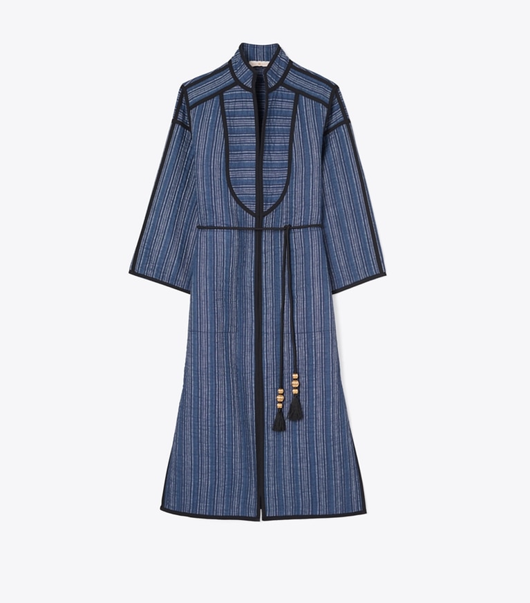 Tory Burch designer jackets Quilted Linen Jacket in  INDIGO LINEN front