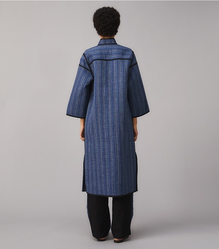 Tory Burch designer jackets Quilted Linen Jacket in  INDIGO LINEN front