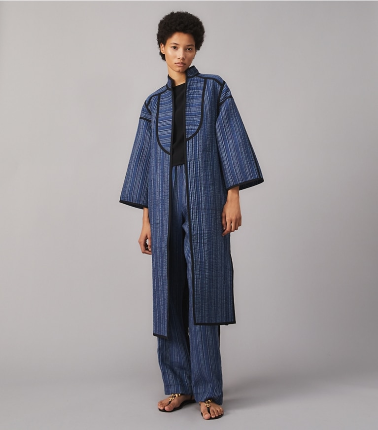 Tory Burch designer jackets Quilted Linen Jacket in  INDIGO LINEN front