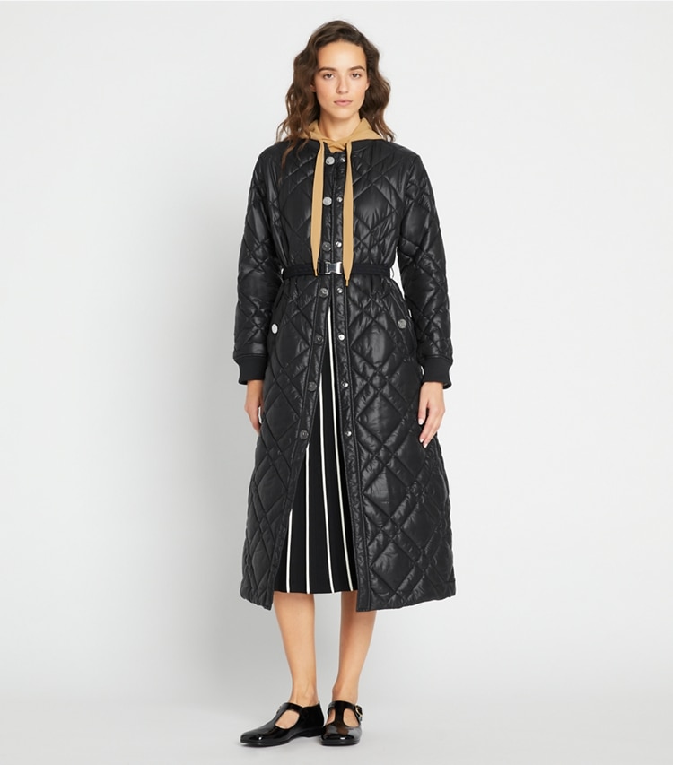 Tory Burch designer coats Quilted Loriner Jacket in Black on model front