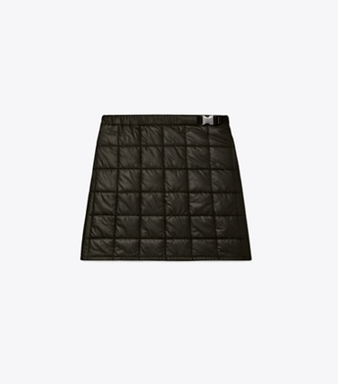 Tory Sport designer bottoms Quilted Mini Skirt in Black / Black front