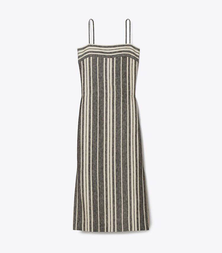 Tory Burch designer strandmode Rückenfreies Leinenkleid in Black / Ivory front