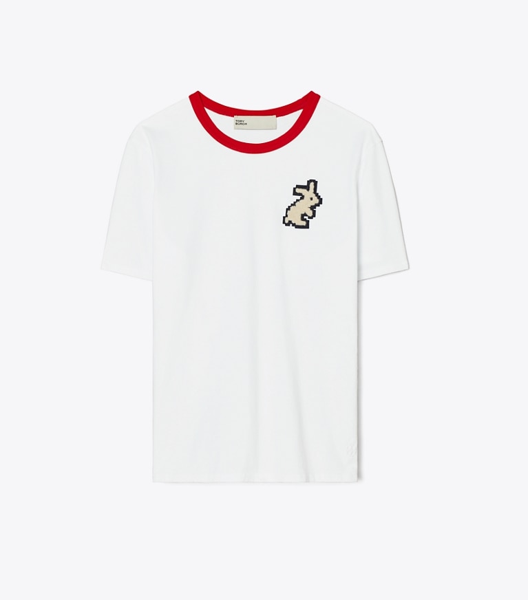 Tory Burch designer tops Rabbit Patch T-Shirt in White front