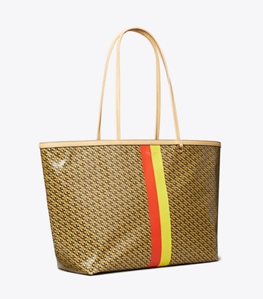 Tory Burch designer tote bags Racer Tote in Tan Printed angle