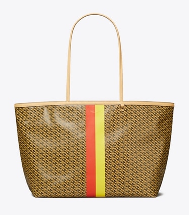 Tory Burch designer tote bags Racer Tote Bag in Tan Printed front
