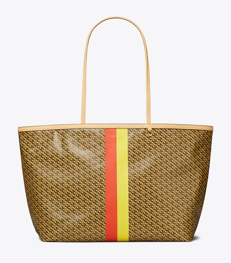 Tory Burch designer tote bags Racer Tote in Tan Printed front