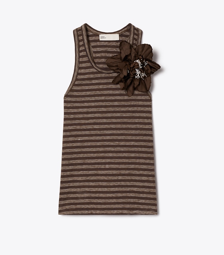 Tory Burch designer oberteile Racerback-Tanktop in Brown / Navy / White Stripe front