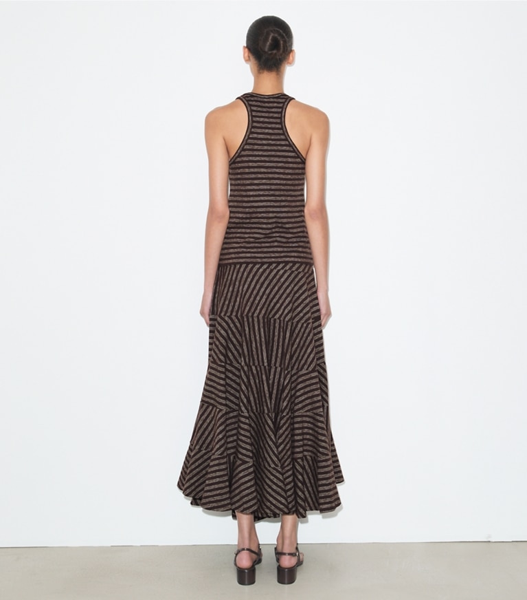 Tory Burch designer oberteile Racerback-Tanktop in Brown / Navy / White Stripe on model back