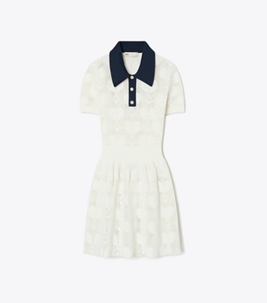 Tory Sport designer dresses Racquet Mesh Dress in NEW IVORY front